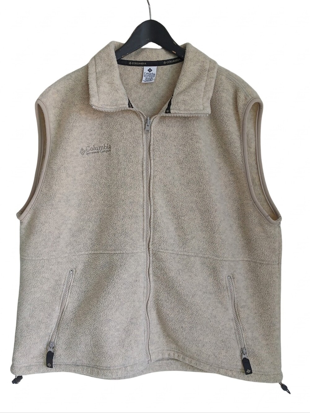 Vintage 90s Columbia Fleece Vest Oatmeal Cream Made in USA Mens XL Deep Pile EUC